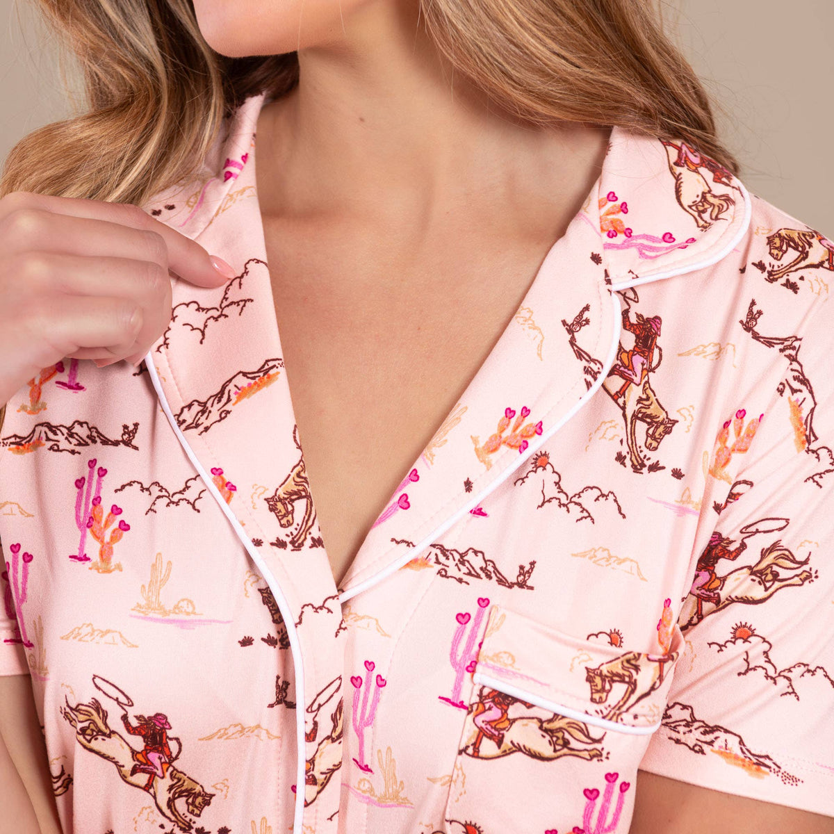 Vintage Cowgirl Pajama Top | Retro Pink Western PJ For Women: 2XL