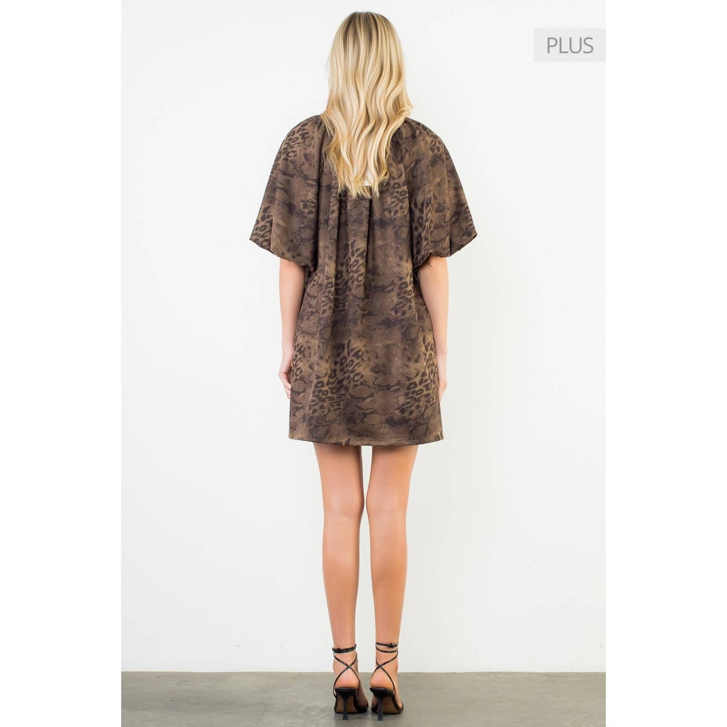 /Size XL/ Puff Sleeve Leopard Dress: OLIVE / XL