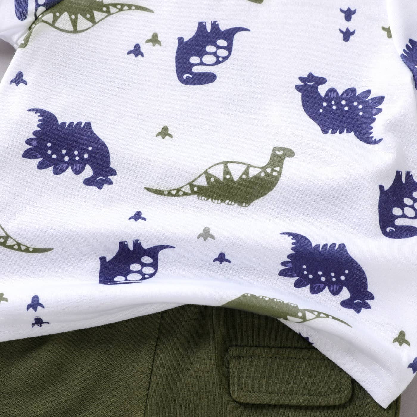 2pcs Baby Boy All Over Dinosaur Tee  Shorts Set: Army green / 9-12 Months