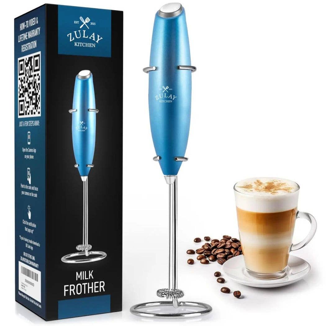 Powerful Handheld Milk Frother with Stand: Teal