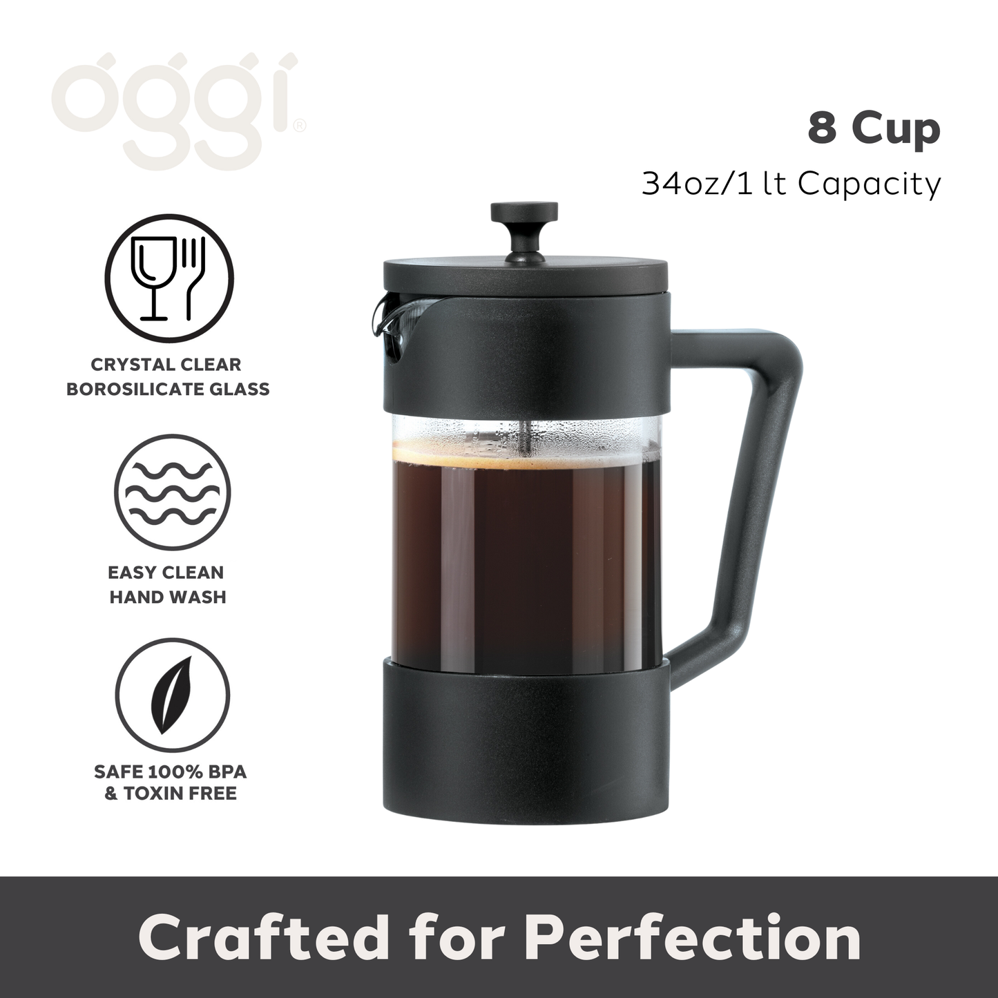 8 Cup Borosilicate French Press Coffee Maker (1 lt, 34 oz)