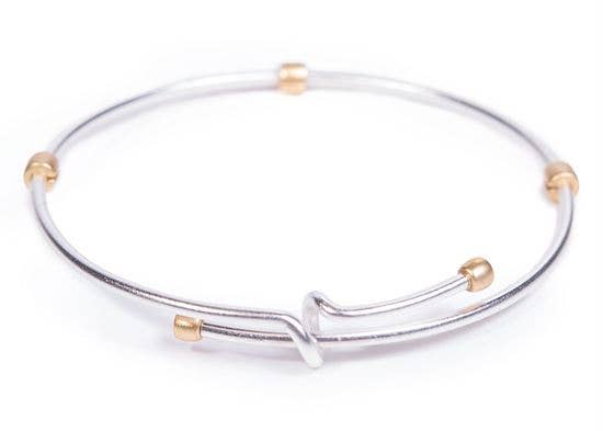 2-Tone Adjustable Bangle - Silver with Gold