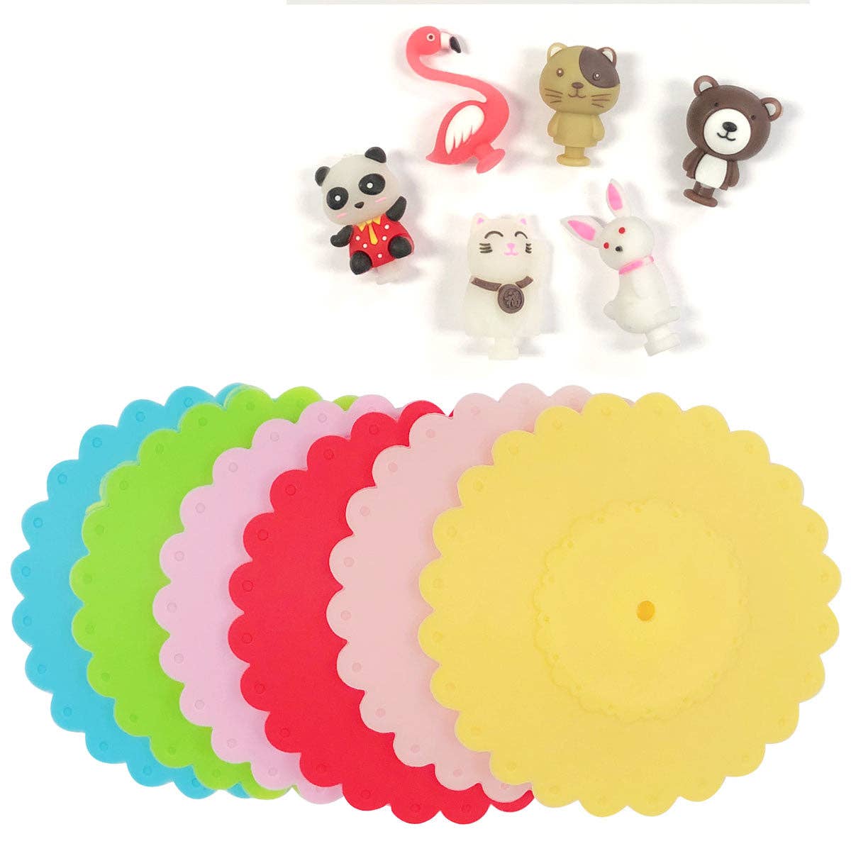 Wrapables Silicone Cup Lids, Anti-Dust Airtight Mug Covers for Hot and Cold Beverages (Set of 6): Cats