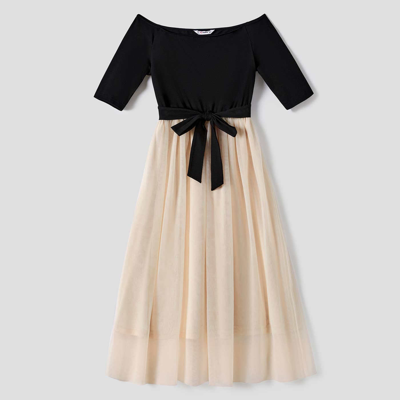 Family Matching Black-Almond Mesh Skirt and Classic Tops Set: Baby Girl:9-12M