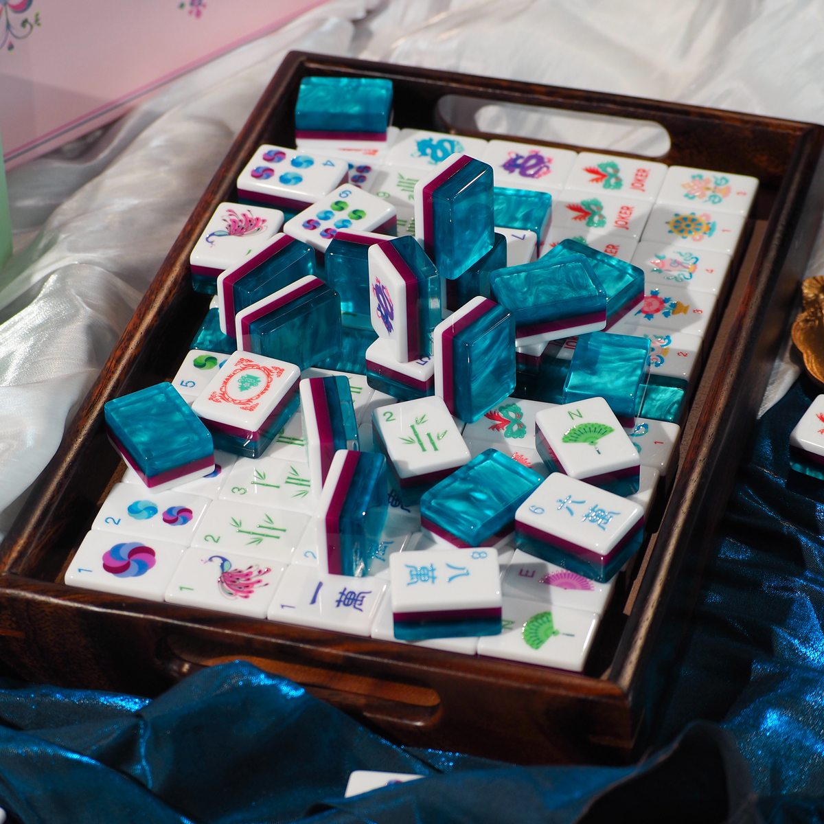 Jade Bloom Mahjong Set - Sapphire Blue 09-02