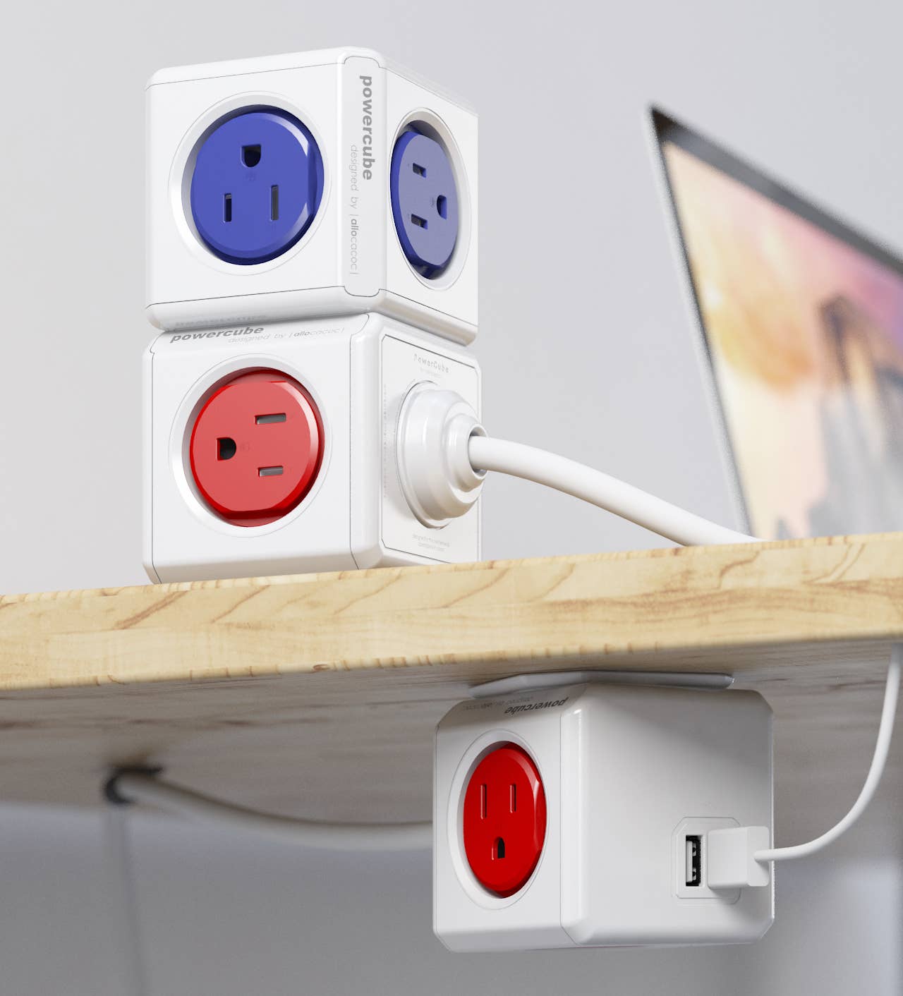 PowerCube Extended - 5 Outlets Surge Protector 5ft Cord: Red