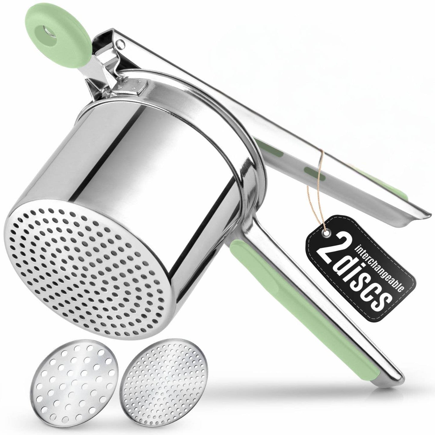 Premium Large 15oz Potato Ricer with 2 Interchangeable Discs: Silver/Black