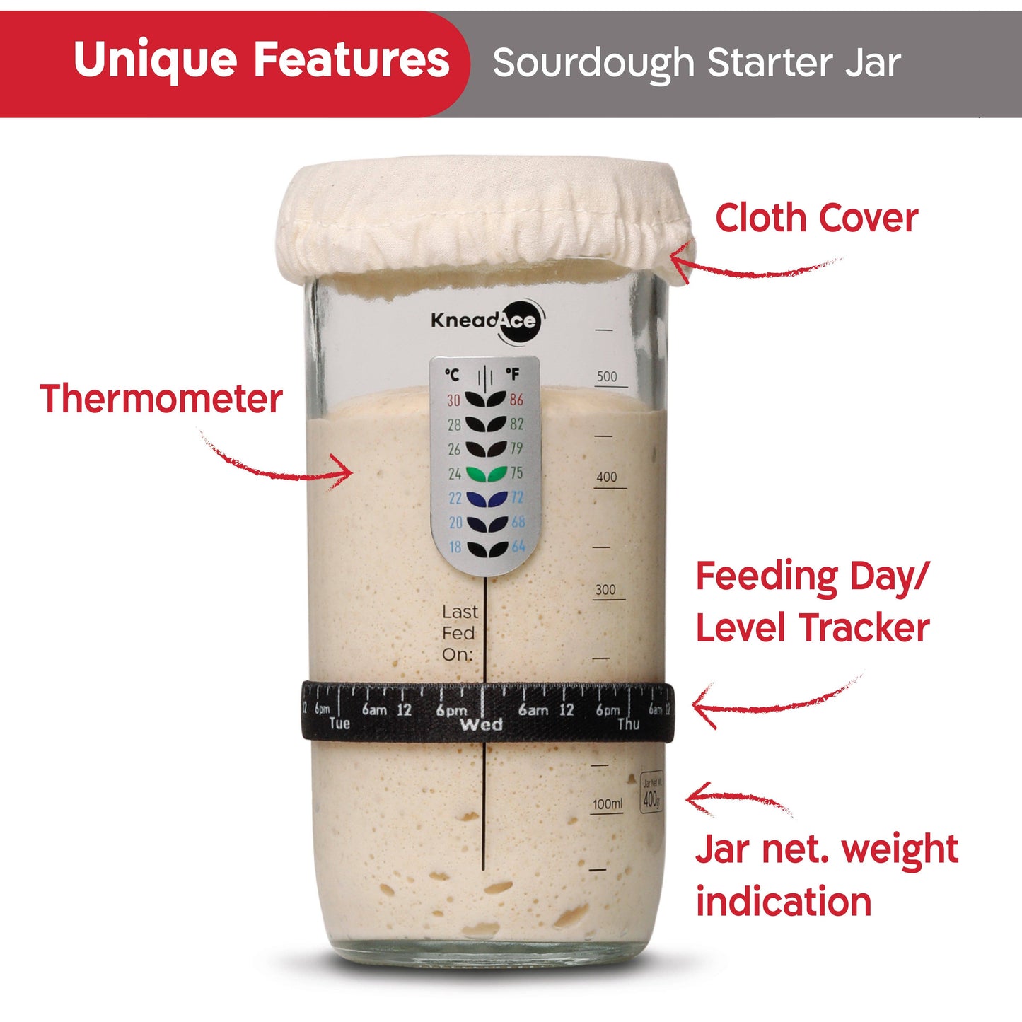 KneadAce® 24oz Sourdough Starter Jar: Single Pack