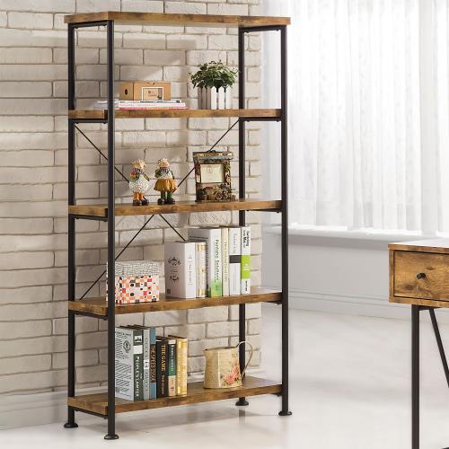 Cole 4-Shelf Bookcase Antique Nutmeg and Black