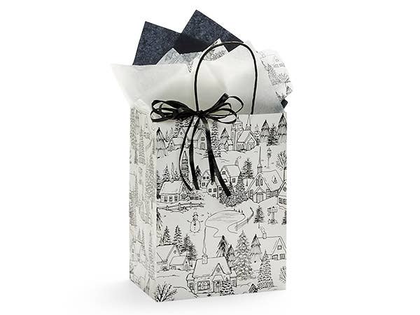 Winter Toile Christmas Paper Gift Bags: 25 Pack / Cub 8x4.75x10.5"