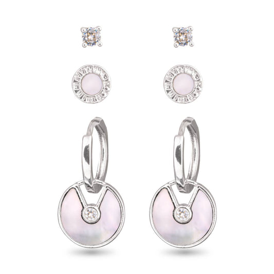 Mother of Pearl and CZ Trio Earring Set -  Silver - AMANDA BLU