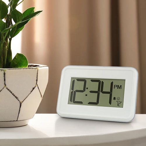 WALL CLOCK DIGITAL W/THERMTR WHT