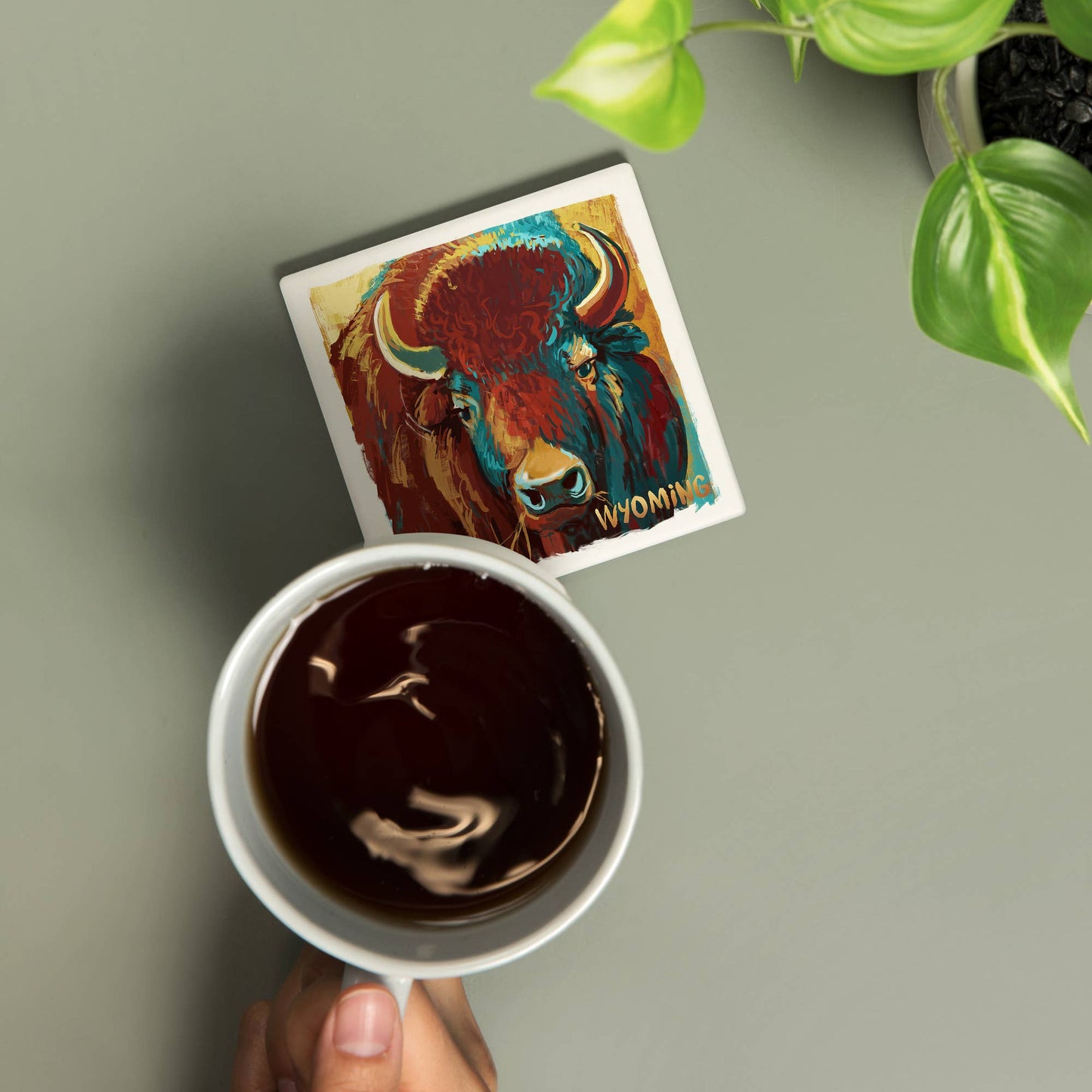 CERAMIC COASTER Wyoming Bison, Vivid