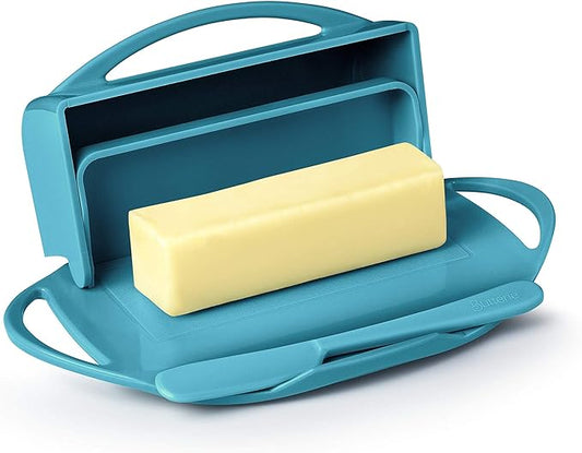 Butterie Flip-Top Butter Dish with Matching Spreader (Aqua)