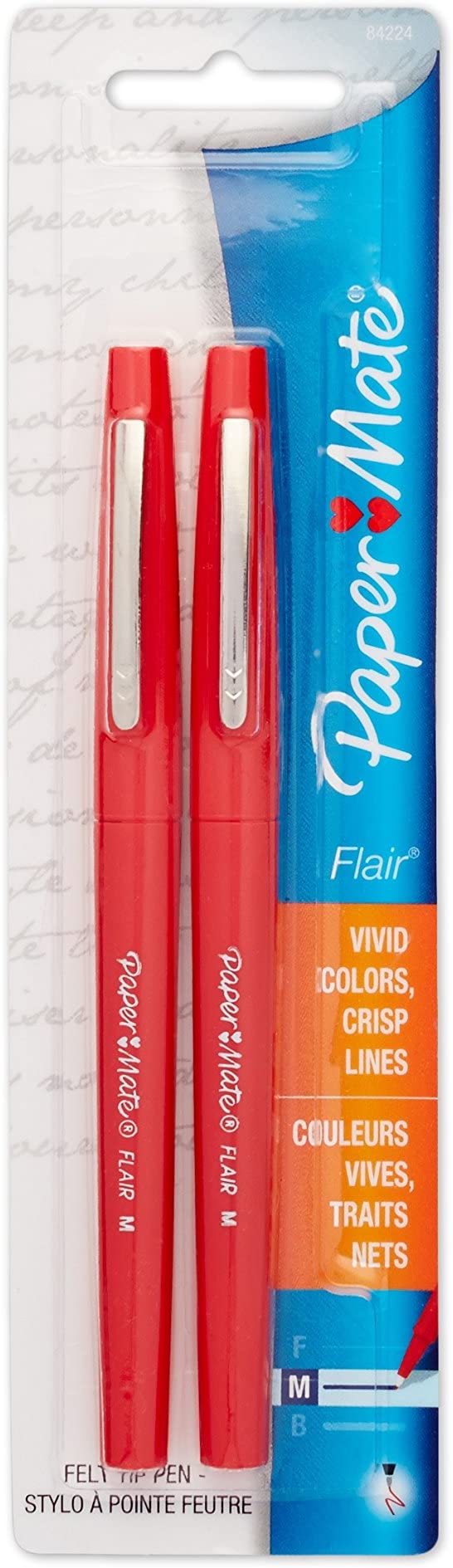 PEN FLAIR FELT TIP MED RED 2PK