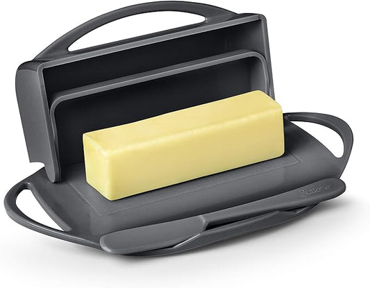 Butterie Flip-Top Butter Dish with Matching Spreader (Grey)