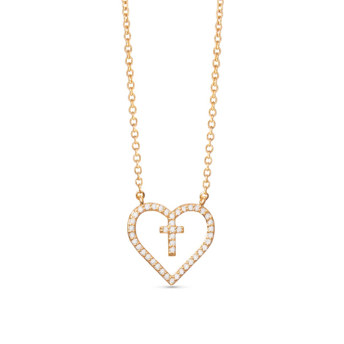 Gold Heart with Inset Cross Necklace -  Gold - AMANDA BLU