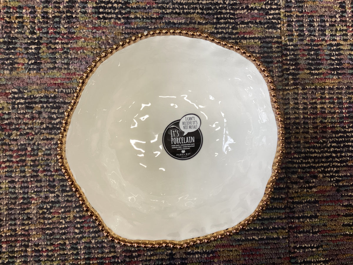 Large Salad Bowl - White & Gold