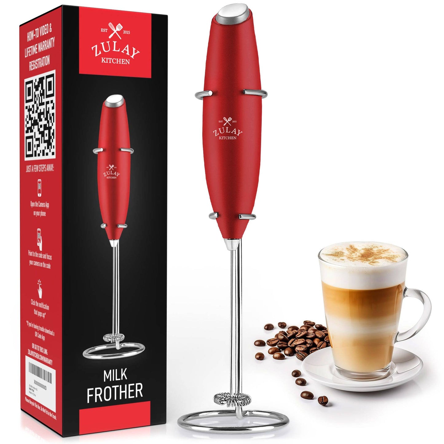 Powerful Handheld Milk Frother - With Stand: Black
