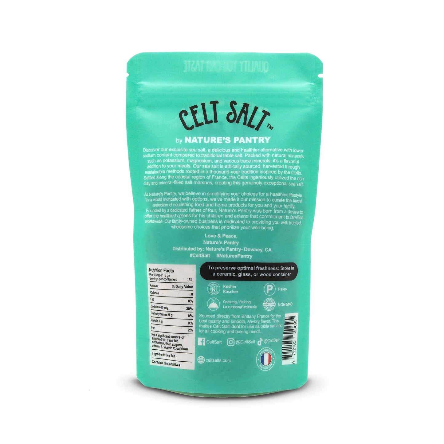 FG1/2 Celtic Sea Salt, Fine Ground - 1/2 lb (8 oz) Resealable Bag