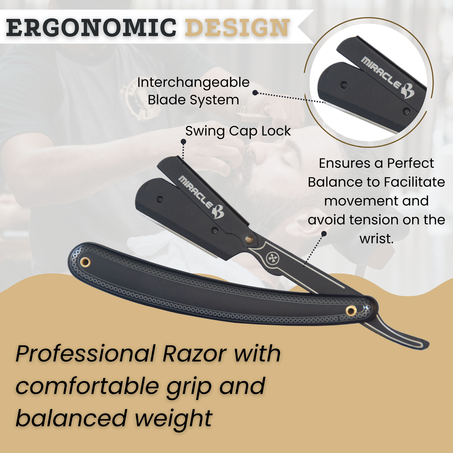 Straight Razor - Barber Razor with Black Fancy Wooden Handle
