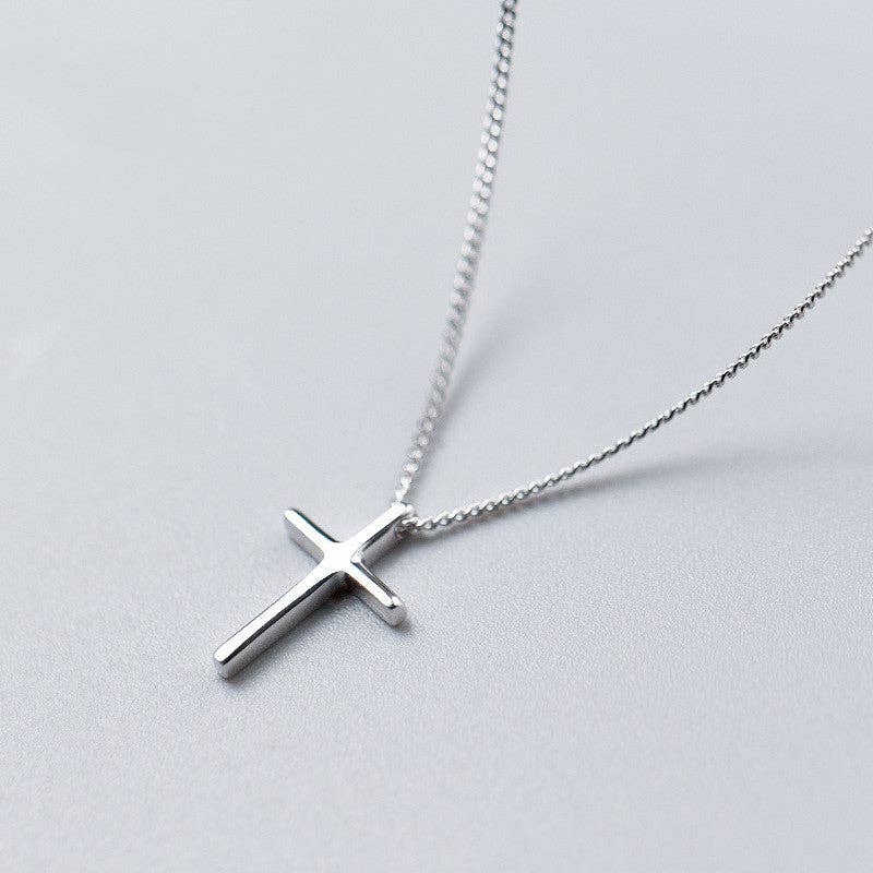 Dainty Cross Charm Pendant Necklace in 925 Sterling Silver: Gold