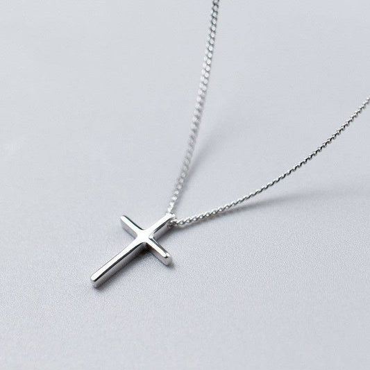 Dainty Cross Charm Pendant Necklace in 925 Sterling Silver: Rose gold