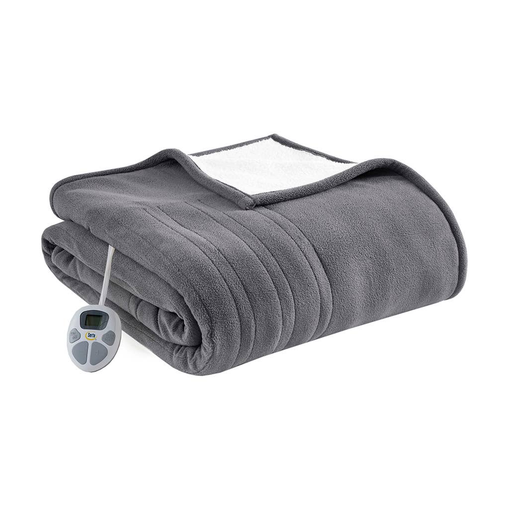 Heated Fleece & Sherpa Electric Bedding Blanket, Dark Grey: Twin