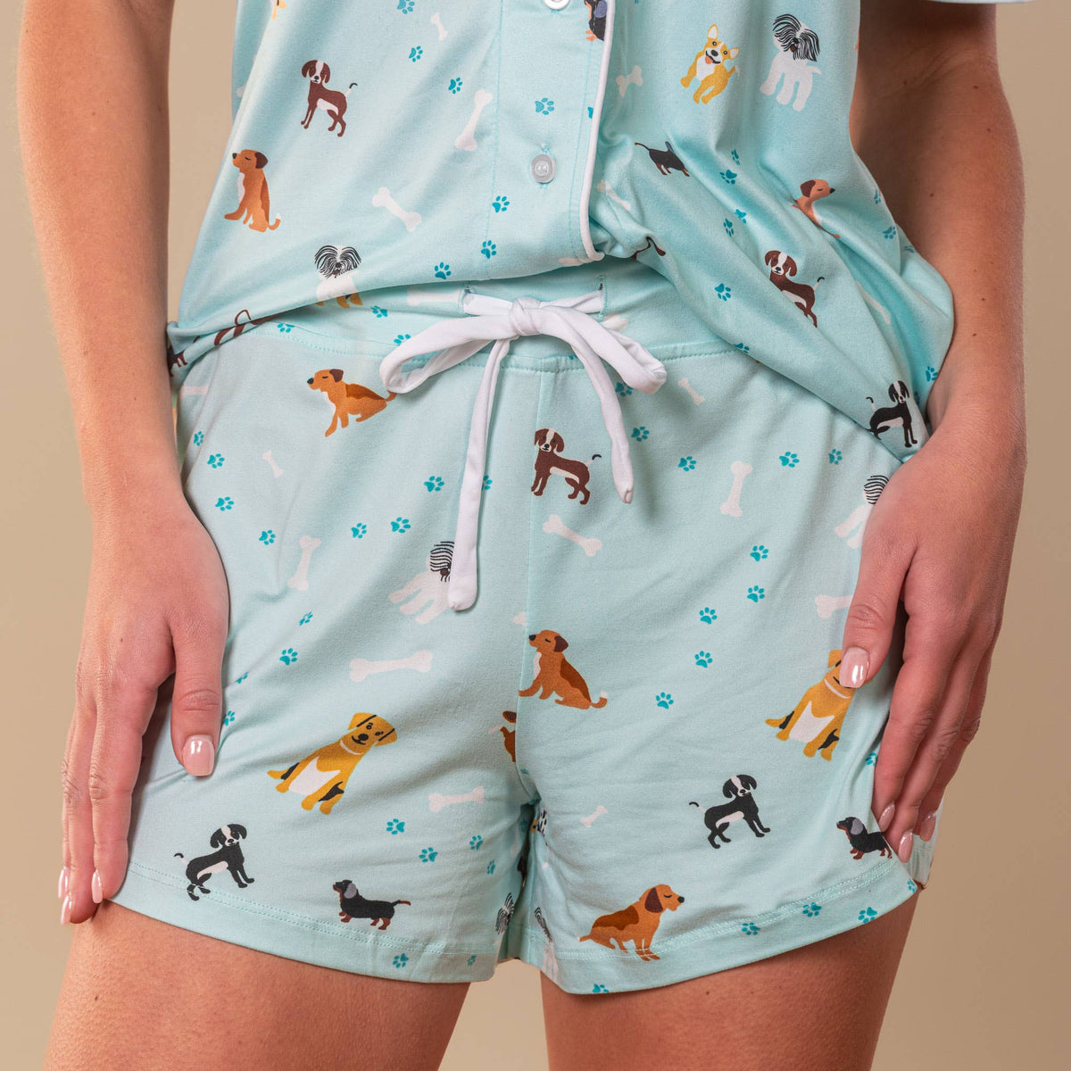 Bark At The Park Pajama Shorts | Blue Puppy Dog PJ Bottoms: M