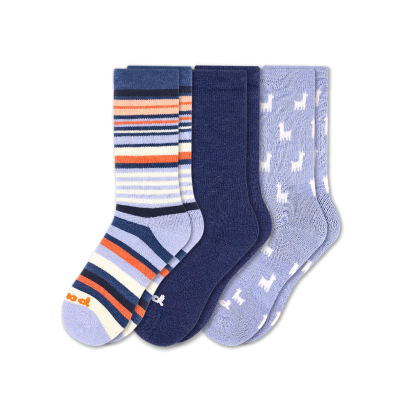 Women's Crew Pacas Socks: Charcoal & TRIBAL/Ivory & RUGBY STRIPE/Lightest Purple / Small / Medium (US: 5 - 8)