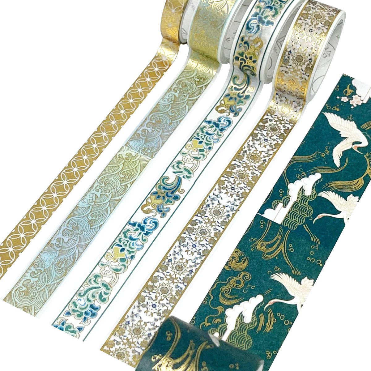 Wrapables Gold Foil Washi Tape in Gift Box Set for DIY Arts: Dancing Cranes