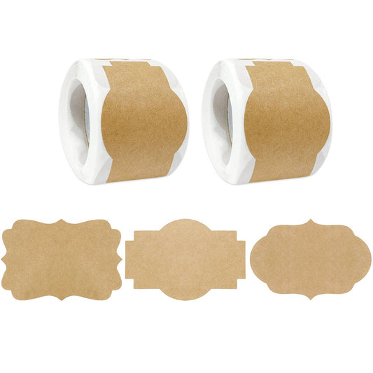 Wrapables Kraft Paper Sticker Labels for Lids, Mason Jars: (300pcs) Fancy Frame