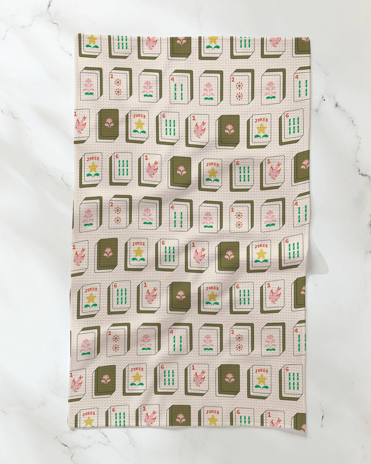 Flower Tiles Tea Towel - Mahjong: Green