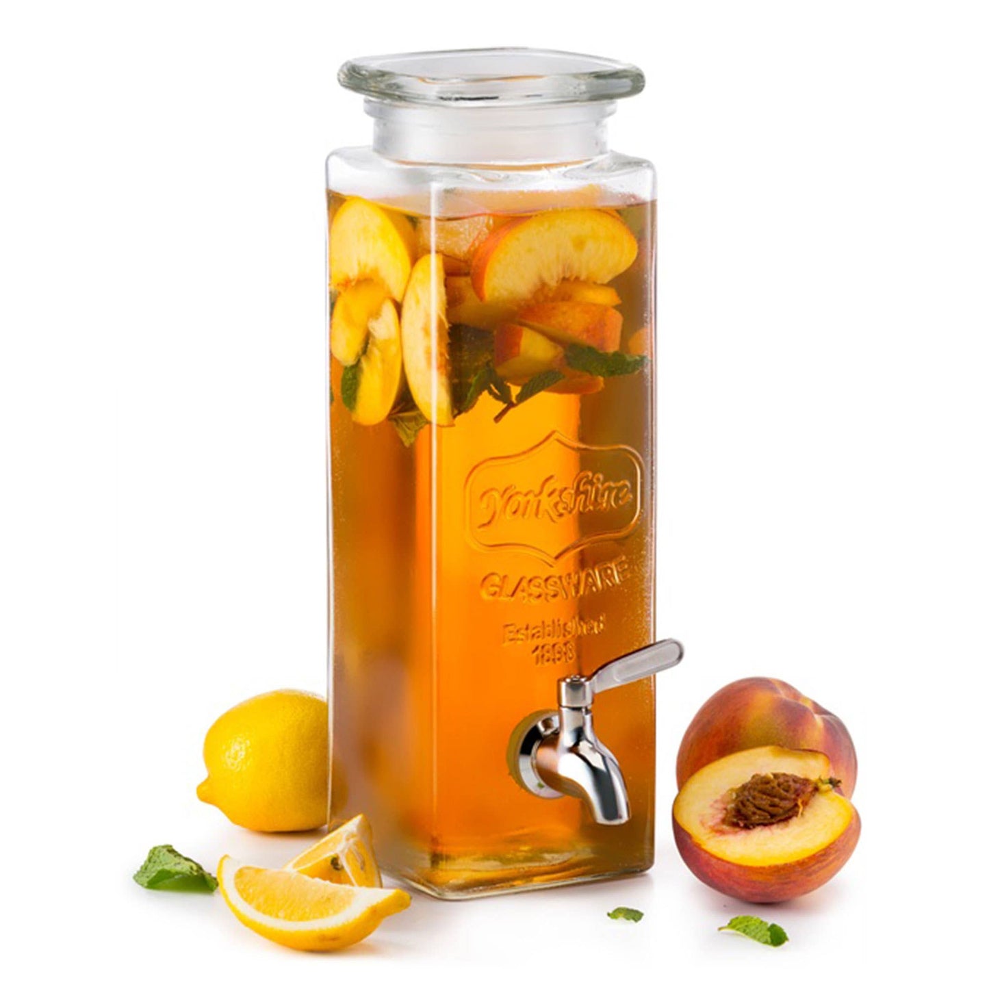 Kook Tall Glass Beverage Dispenser, Square, 80 oz: Clear