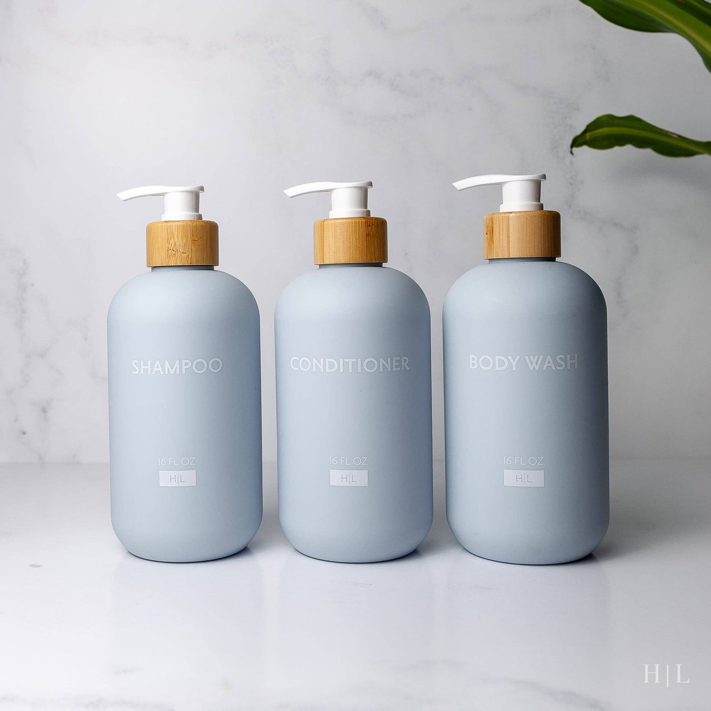 Color Series Shower Dispenser Set of 3 - Waimea Collection, Sky Blue: White Bamboo Pump