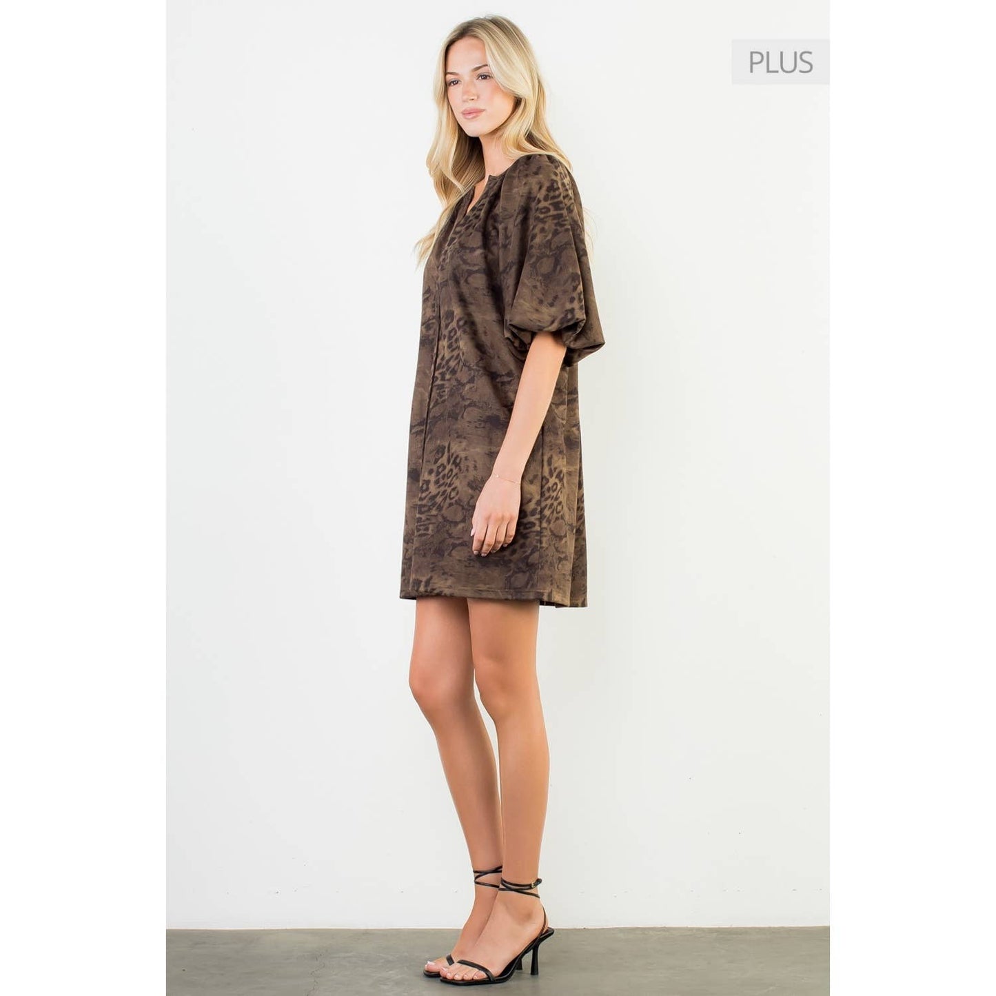 /Size XL/ Puff Sleeve Leopard Dress: OLIVE / XL