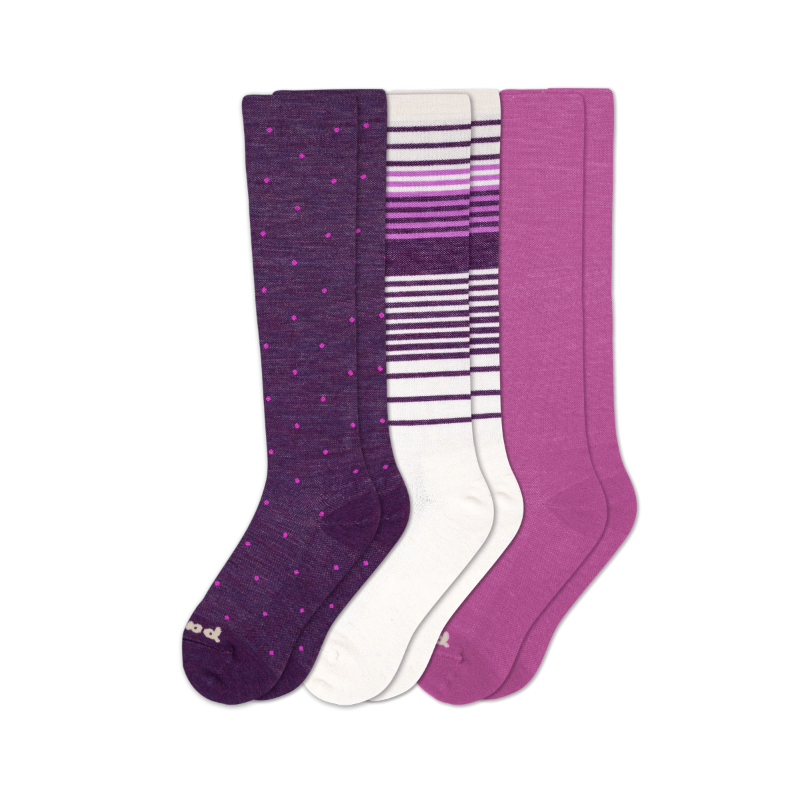 Women's Compression Socks: SOLID/Black & POLKA/Gray/Charcoal & THIN STRIPE/Black / Small / Medium (US: 5 - 8)