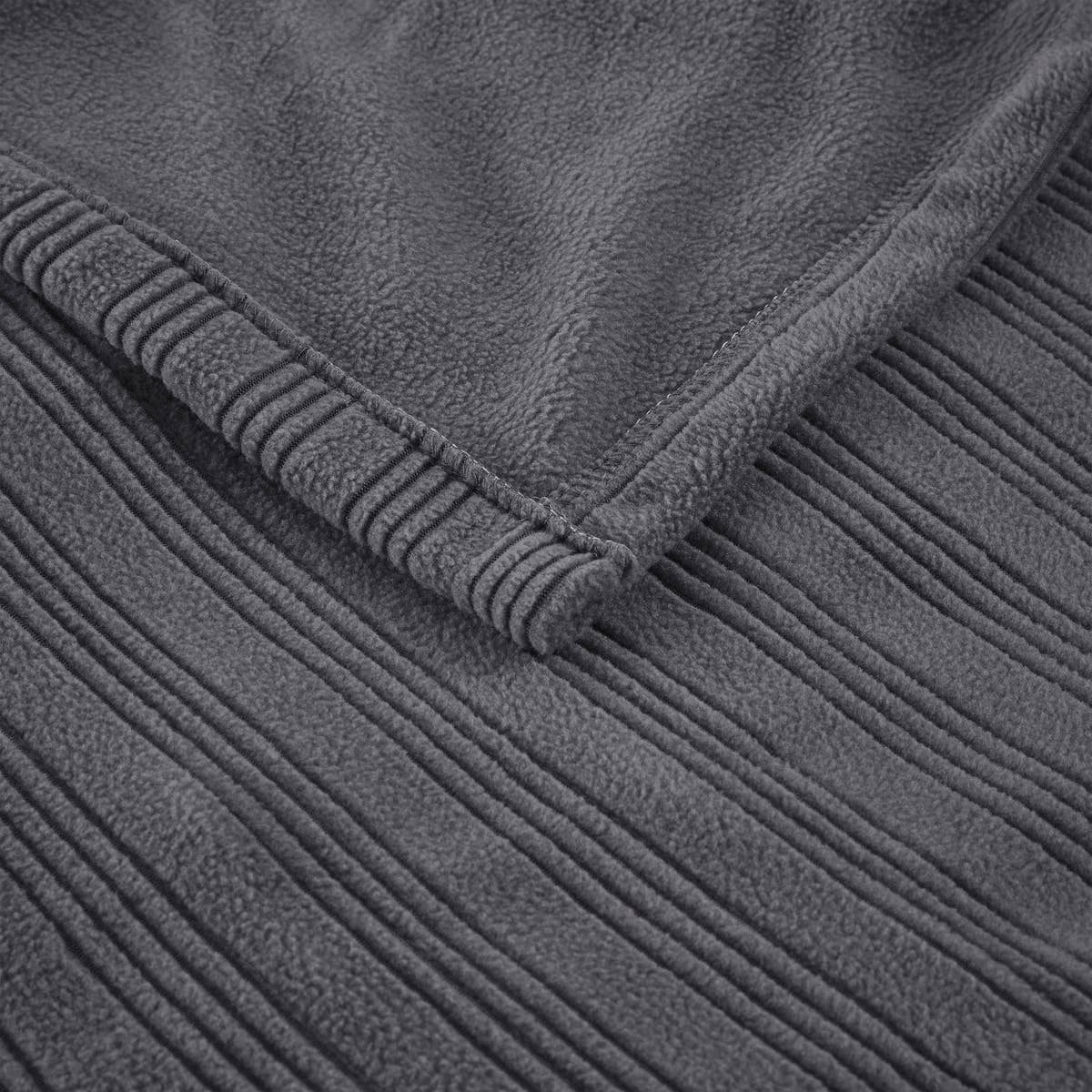 Heated Ribbed Fleece Electric Bedding Blanket, Grey: King