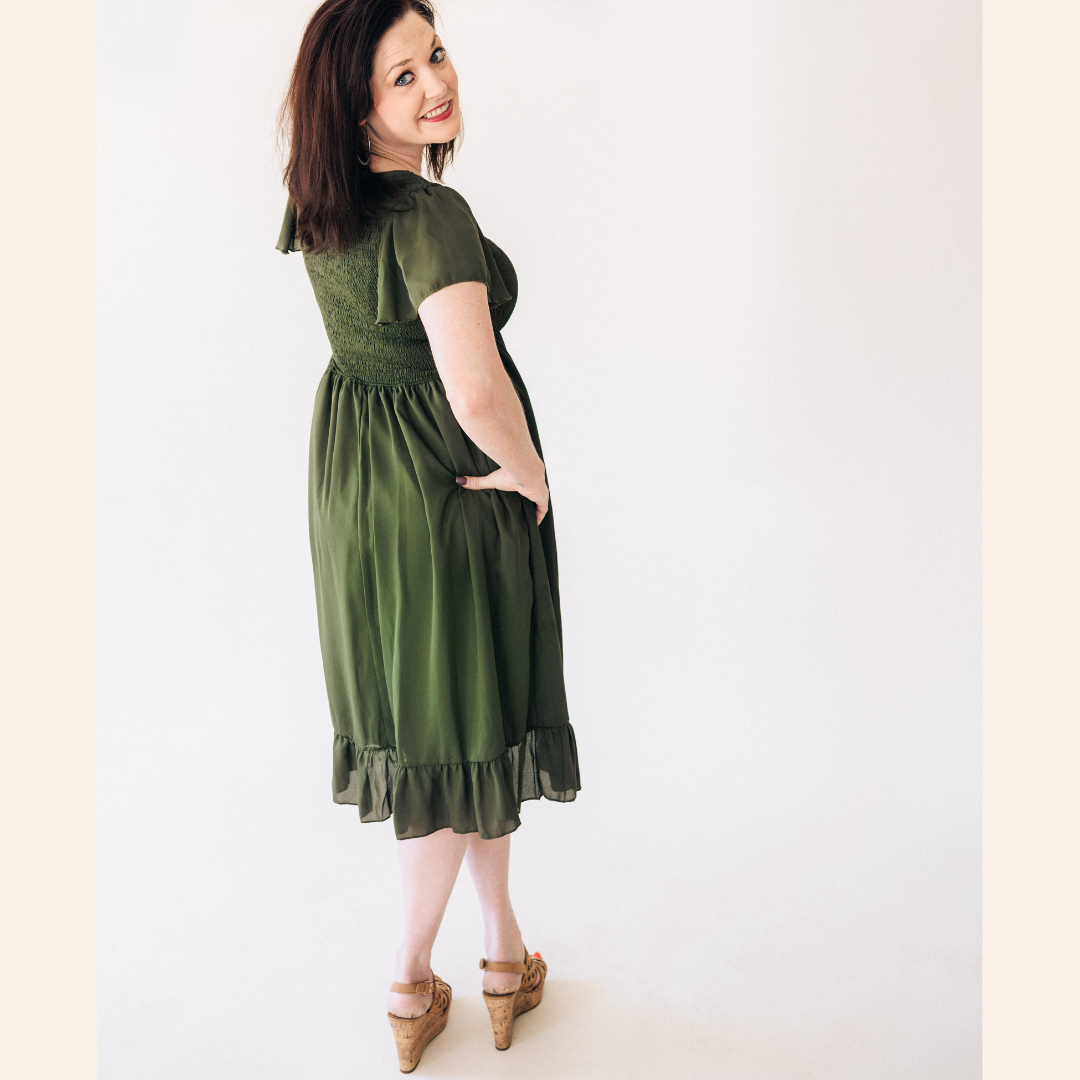 Dark Green Chiffon Dress - Women: Women's Small