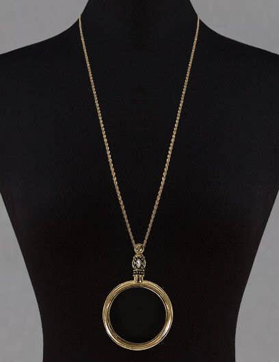 Plain 6 Times Magnifier Magnifying Glass Pendant Necklace: Antique Gold