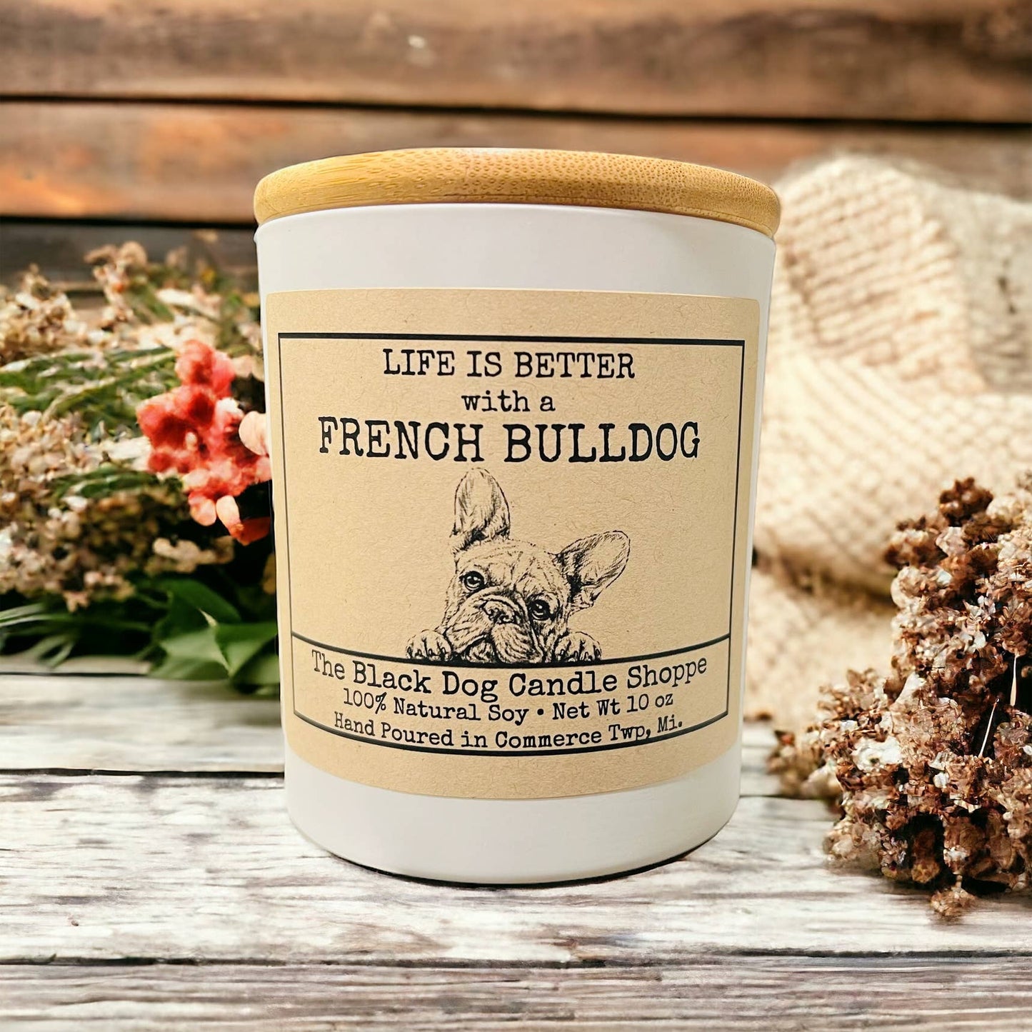 French Bulldog Candle: Black / Mahogany Teakwood