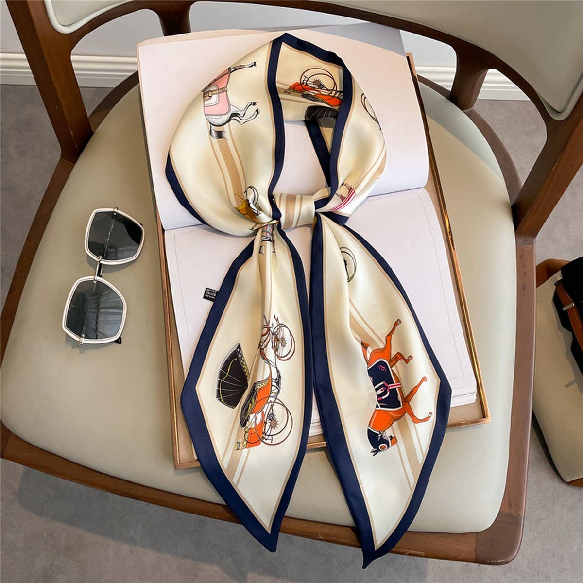SPRING AND SUMMER THIN BEVEL RIBBON HEAD SCARF_CWASC1531: Beige / (OS) 1
