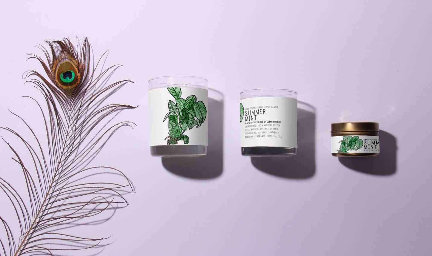 Summer Mint - Just Bee Candles: 7 oz (up to 40 hrs of clean burning)
