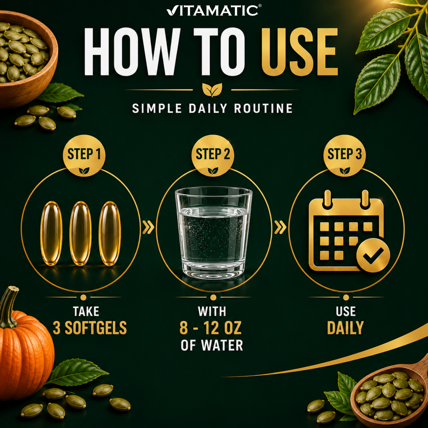 Vitamatic Pumpkin Seed Oil 3000 mg per Serving, 360 Softgels