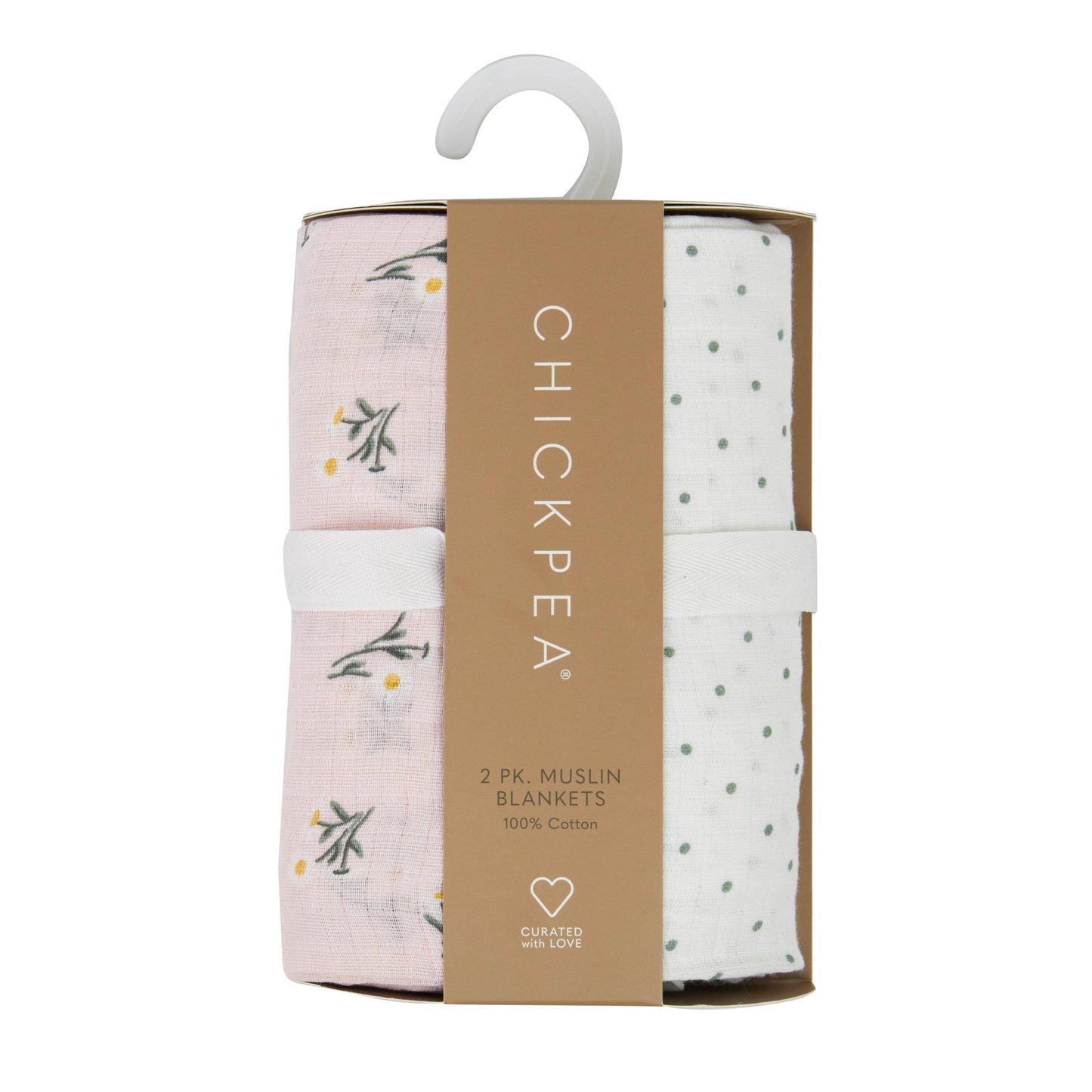 Chickpea Love Swaddle Baby Blanket 100% Muslin Cotton Baby Girl Gift Pack: Floral & Polkadot / 36x40