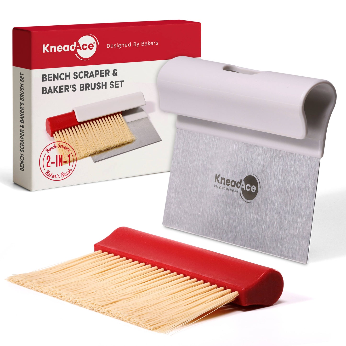 KneadAce Bench Scraper and Baker's Brush: Gray / Turquoise