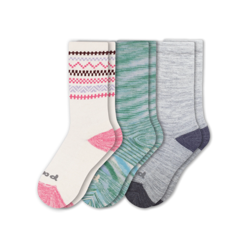 Women's Crew Pacas Socks: Charcoal & TRIBAL/Ivory & RUGBY STRIPE/Lightest Purple / Small / Medium (US: 5 - 8)