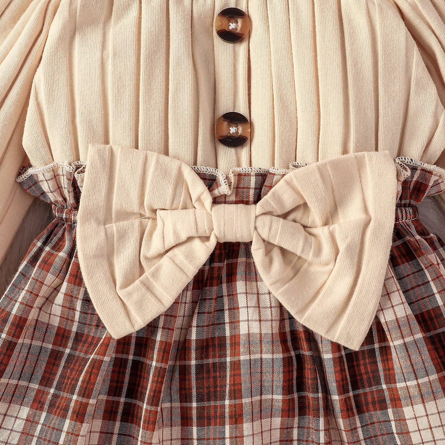 2pcs Baby Girl 95% Cotton Spliced Dress with Headband Set: 3-6 Months