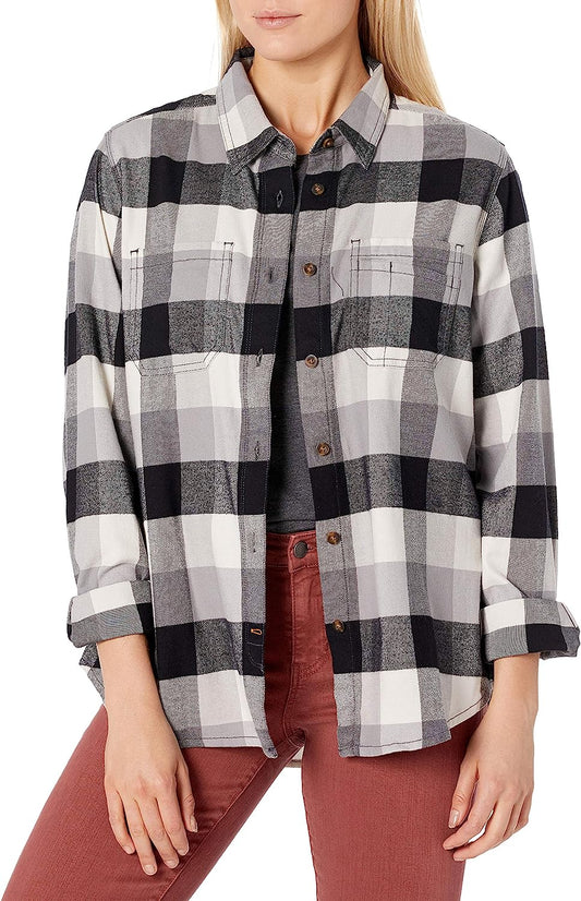 WOMENS RUGGED FLEX RELAXED FIT PLAID FLANNEL SHIRT