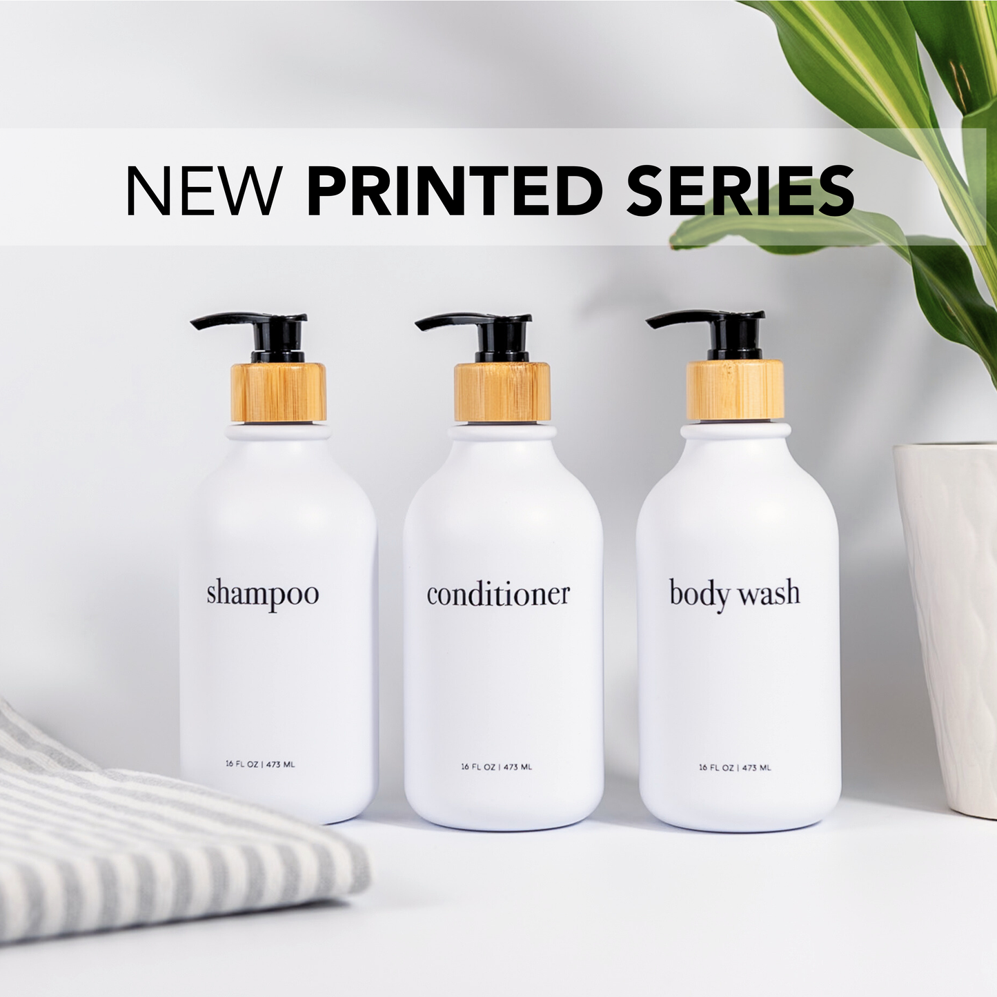 Hamptons 55 Collection | Printed Shower Sets: White Bamboo